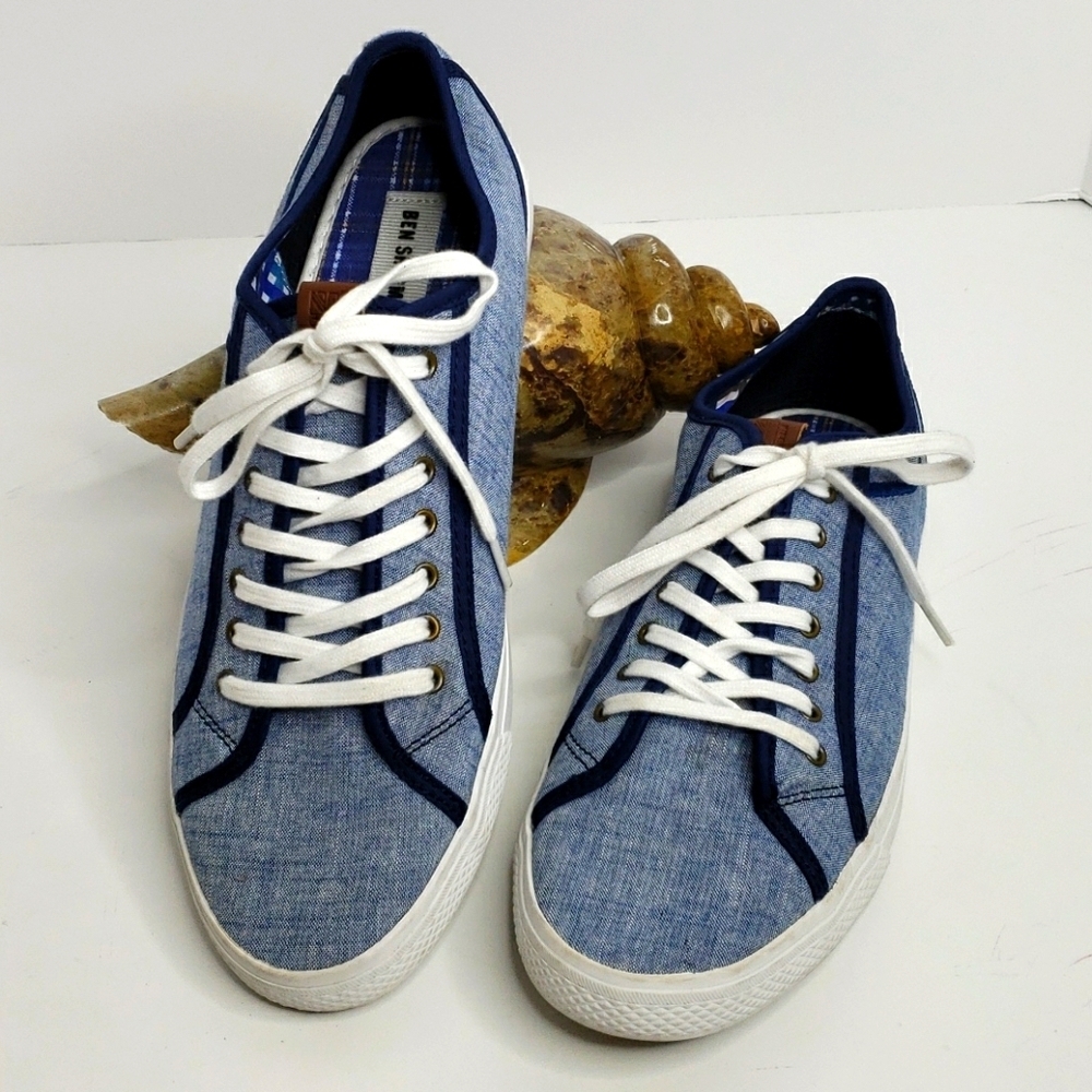 Ben Sherman Low Top Lace Up Blue Chambray Canvas Sneaker Size 9